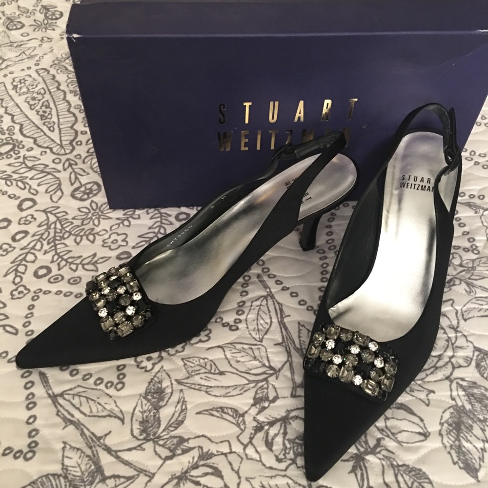 Stuart Weitzman Sparkling Blk Satin-8m - image 3